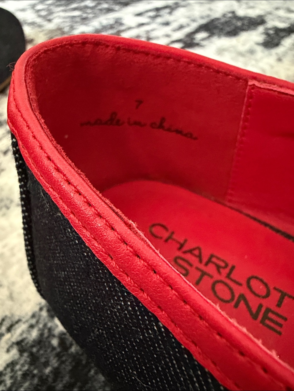 Charlotte Stone red caged buckle flats with black trim - Picture 4 of 4